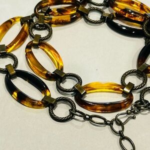 Vintage Amber Tortoise Lucite Link & Antiqued Gold Chain Belt, adjustable length